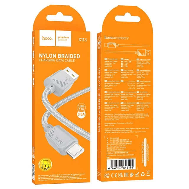 Кабель Hoco X113 USB A - USB C 3A 1 м Grey (6942007646192)