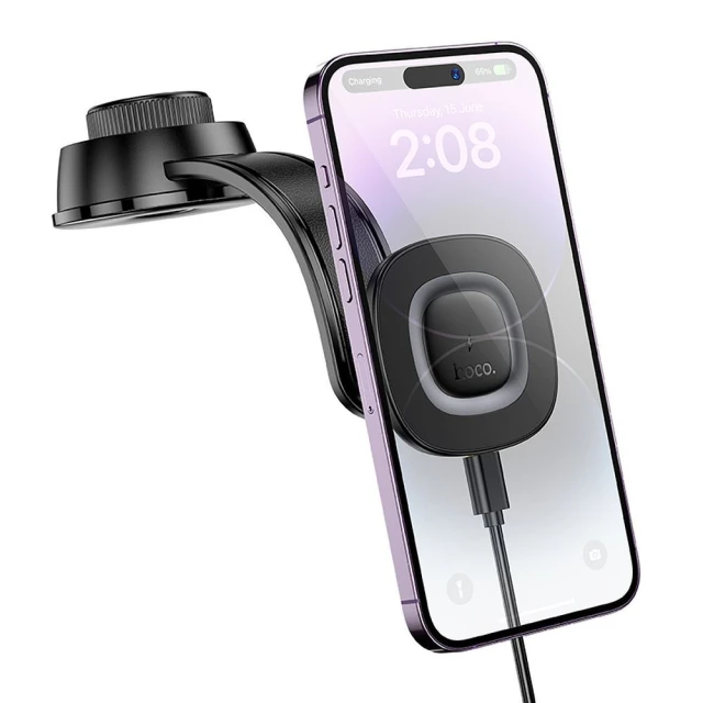 Автотримач Hoco HW31 бездротова зарядка 15W на торпеду Black (6942007646932)