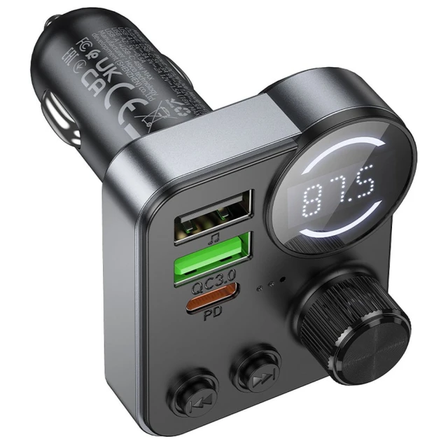 Трансмітер автомобільний Hoco E86 Bluetooth 2 x USB A + USB C QC3.0 PD 48W Black (6942007646956)