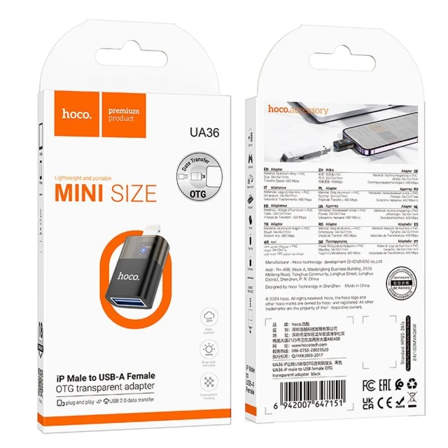Адаптер OTG Lightning до USB A Hoco UA36 Clear (6942007647151)