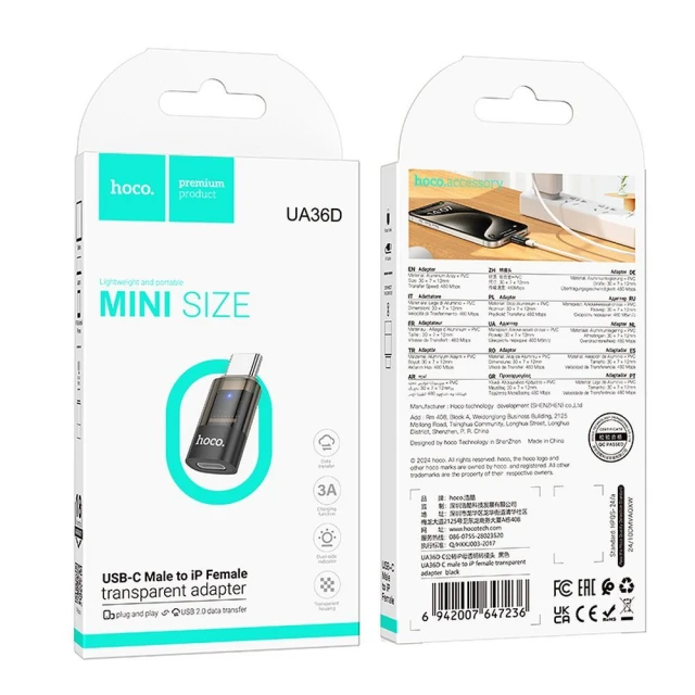Адаптер USB C на Lightning Hoco UA36D Clear (6942007647236)
