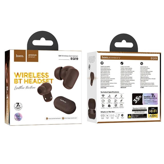Навушники бездротові Hoco TWS EQ19 Brown (6942007647380)