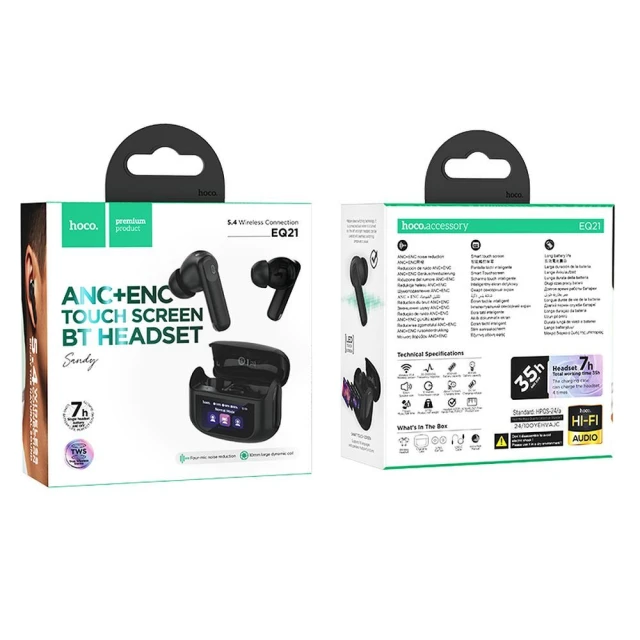 Навушники бездротові Hoco TWS ANC ENC EQ21 з сенсорним екраном Black (6942007647410)