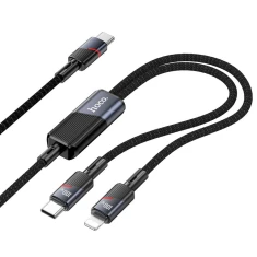 Кабель Hoco U139 2в1 USB-C на USB-C + Lightning 5A 100W 1.2 м Black (6942007647656)