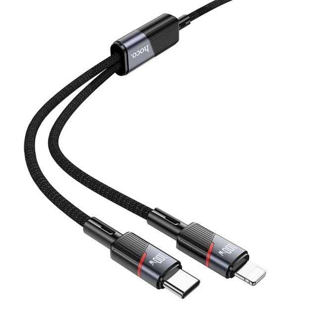 Кабель Hoco U139 2в1 USB-C на USB-C + Lightning 5A 100W 1.2 м Black (6942007647656)