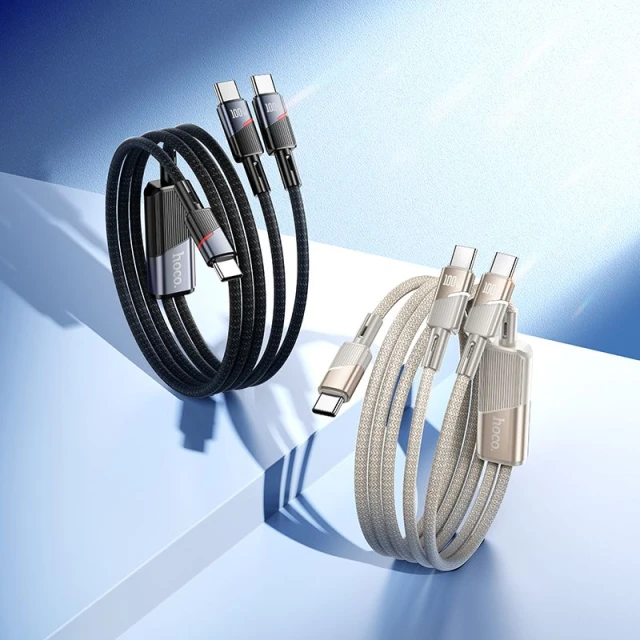 Кабель 2в1 USB C к USB C / USB C Hoco 5A 100W 1.2 м U139 Black (6942007647670)