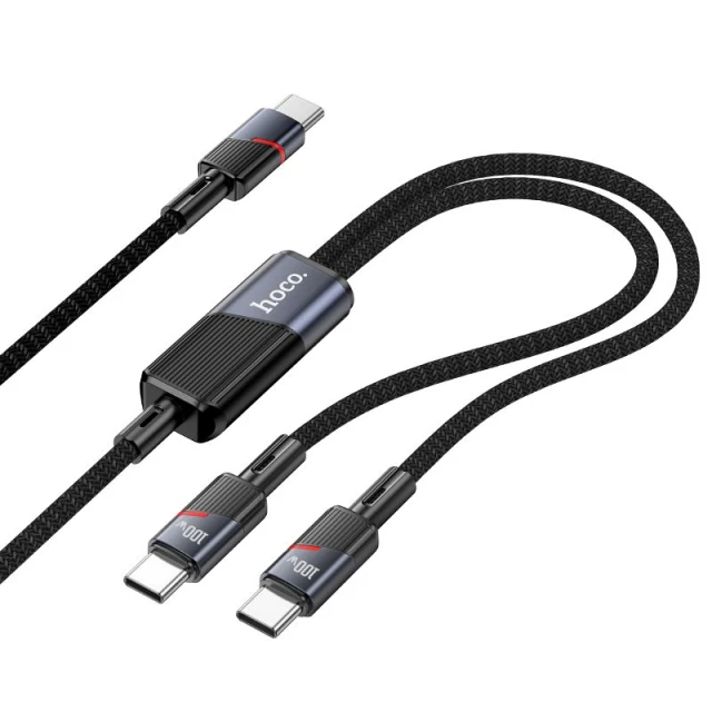 Кабель 2в1 USB C к USB C / USB C Hoco 5A 100W 1.2 м U139 Black (6942007647670)