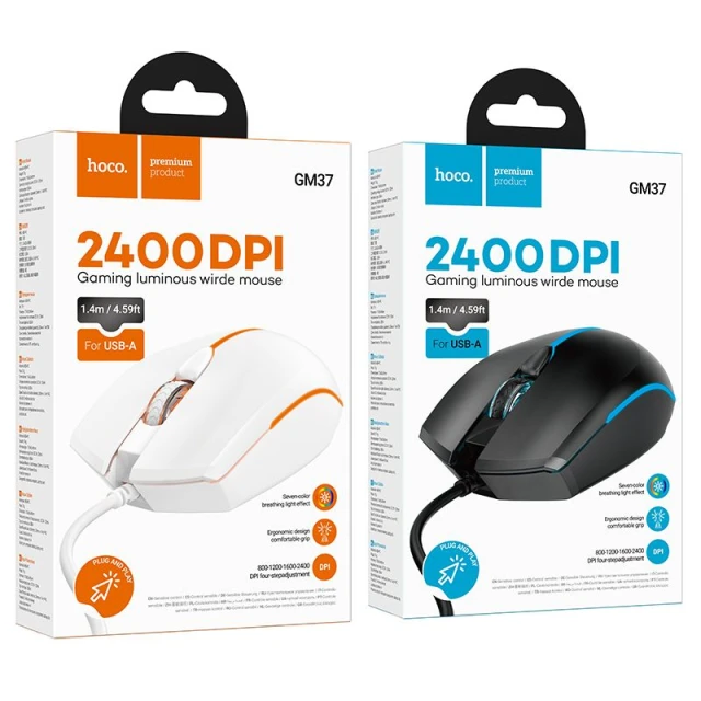 Мышь игровая проводная Hoco GM37 USB A 2400 dpi White (6942007647960)
