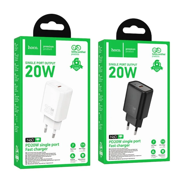 Мережевий зарядний пристрій Hoco N60 USB C QC PD 20W White (6942007648622)