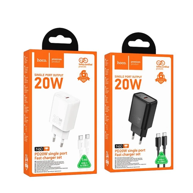 Мережевий зарядний пристрій Hoco N60 USB C QC PD 20W + кабель USB C to Lightning White (6942007648646)