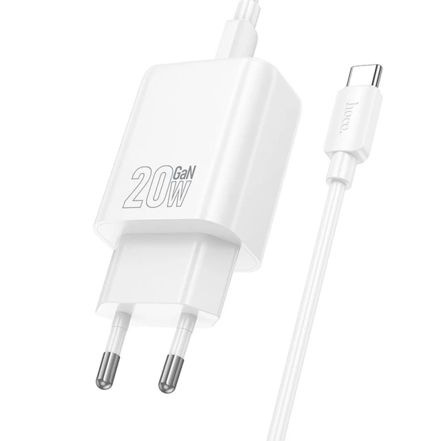 Мережевий зарядний пристрій Hoco N60 USB C QC PD 20W + кабель USB C to Lightning White (6942007648646)