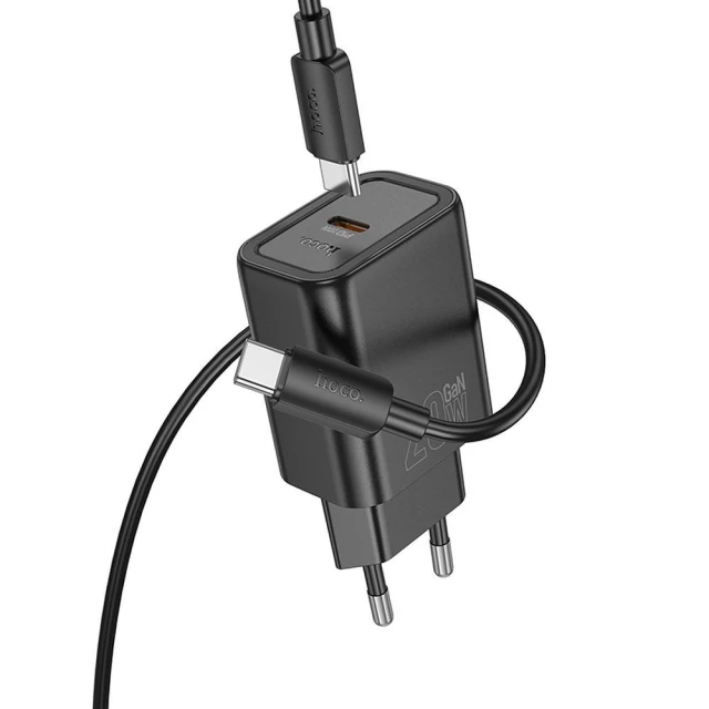 Сетевое зарядное устройство Hoco N60 USB C QC PD 20W + кабель USB C к USB C Black (6942007648653)