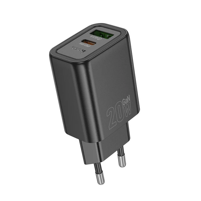 Зарядний пристрій Hoco N61 USB A + USB C QC3.0 PD 3A 20W Black (6942007648677)