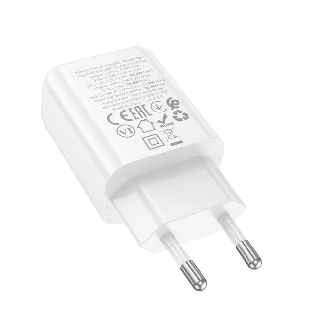 Мережевий зарядний пристрій Hoco N61 USB A + USB C QC3.0 PD 20W White (6942007648684)