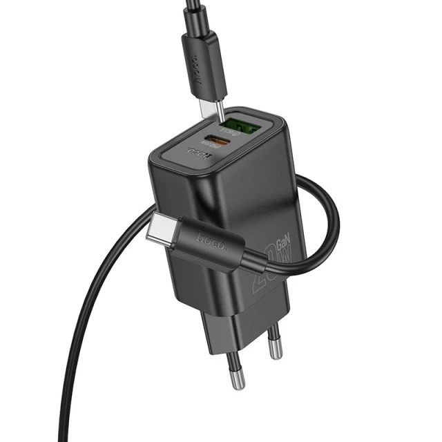 Зарядний пристрій Hoco N61 USB A + USB C QC3.0 PD 3A 20W + кабель USB C to USB C Black (6942007648714)