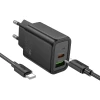 Зарядний пристрій Hoco N61 USB A + USB C QC3.0 PD 3A 20W + кабель USB C to USB C Black (6942007648714)