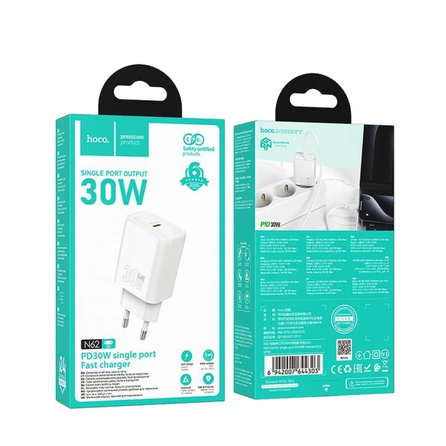 Зарядний пристрій Hoco N62 USB C QC PD 30W White (6942007648745)
