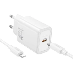 Мережевий зарядний пристрій Hoco N62 USB C QC PD 30W + кабель USB C to Lightning White (6942007648769)