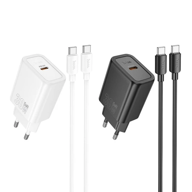 Мережевий зарядний пристрій Hoco N62 USB C QC PD 30W + кабель USB C to USB C White (6942007648783)