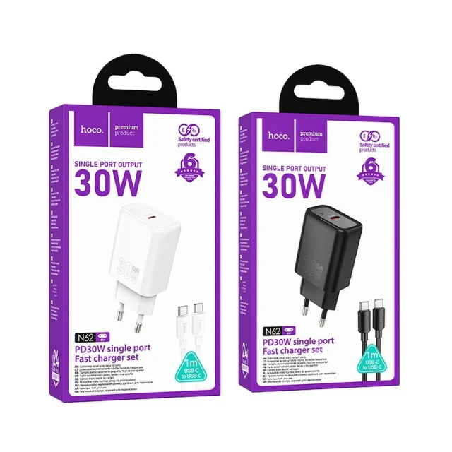Мережевий зарядний пристрій Hoco N62 USB C QC PD 30W + кабель USB C to USB C White (6942007648783)
