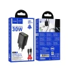 Мережевий зарядний пристрій Hoco N63 USB A + USB C QC3.0 PD 30W + кабель USB C до Lightning Black (6942007648813)