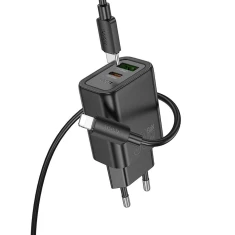 Мережевий зарядний пристрій Hoco N63 USB A + USB C QC3.0 PD 30W + кабель USB C до Lightning Black (6942007648813)
