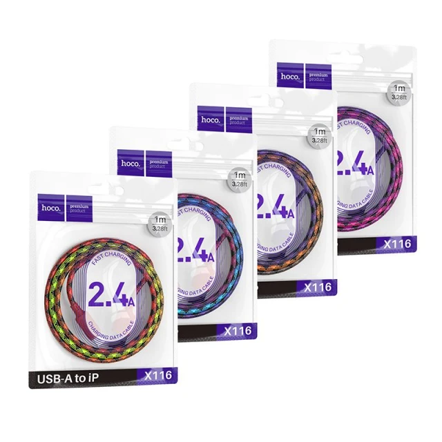 Кабель Hoco X116 USB-A to Lightning 2.4A 1m Gradient Purple (6942007650793)