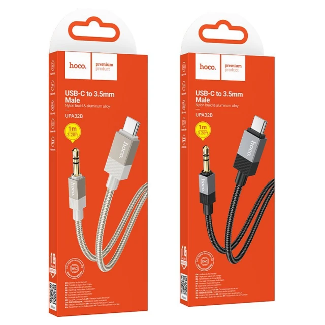 Кабель Hoco UPA32B AUX Jack 3.5mm to USB C 1 m Black (6942007650908)