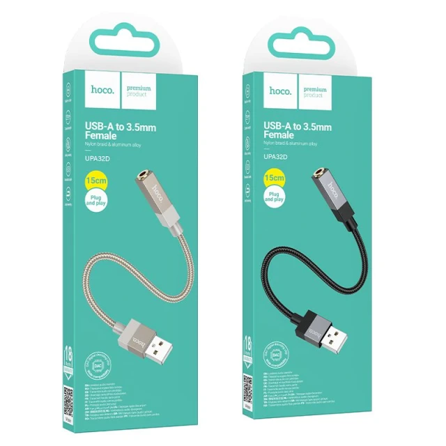 Адаптер Hoco UPA32D AUX USB A to Jack 3.5mm Black (6942007650946)