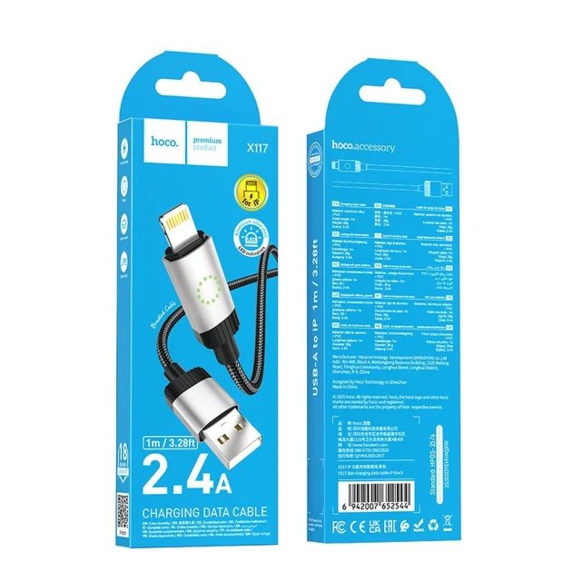 Кабель Hoco X117 USB-A to Lightning 2.4A 1m Black (6942007652544)