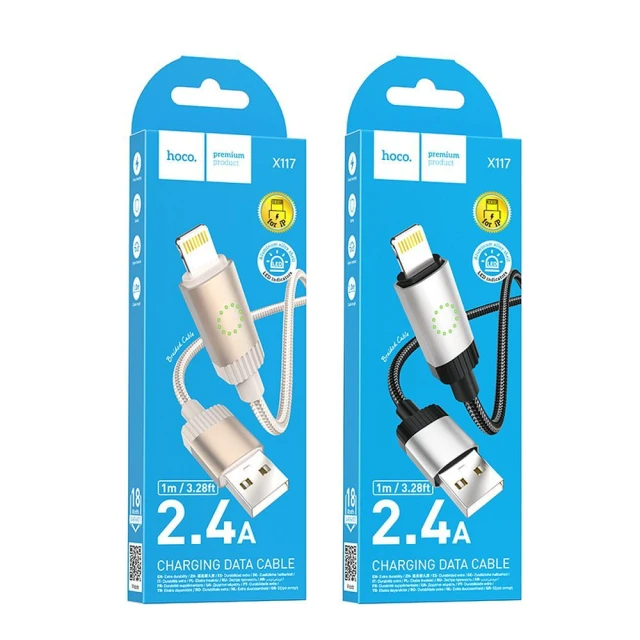 Кабель Hoco X117 USB-A to Lightning 2.4A 1m Black (6942007652544)