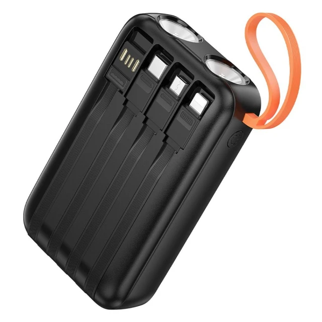 Портативний зарядний пристрій Hoco J151 10000 mAh 2A з кабелями USB-A, USB-C, Lightning, Micro USB та ліхтариком Black (6942007653350)