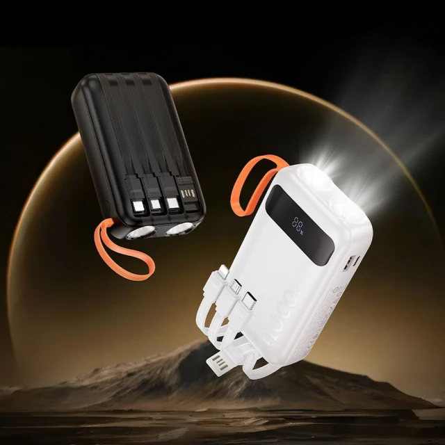 Портативний зарядний пристрій Hoco J151 10000 mAh 2A з кабелями USB-A, USB-C, Lightning, Micro USB та ліхтариком Black (6942007653350)