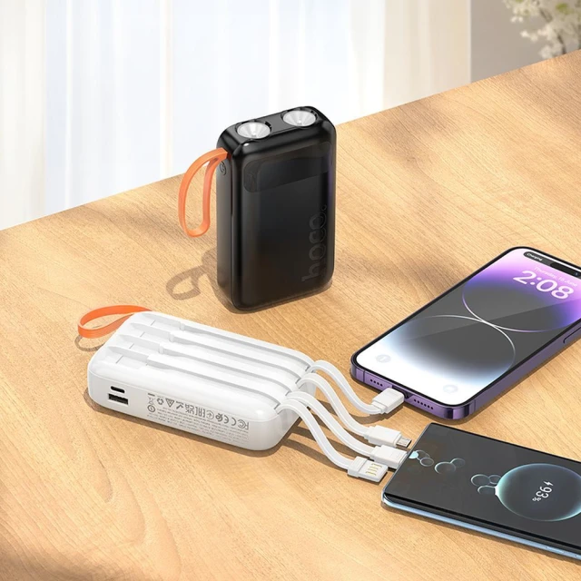 Портативний зарядний пристрій Hoco J151 10000 mAh 2A з кабелями USB-A, USB-C, Lightning, Micro USB та ліхтариком Black (6942007653350)