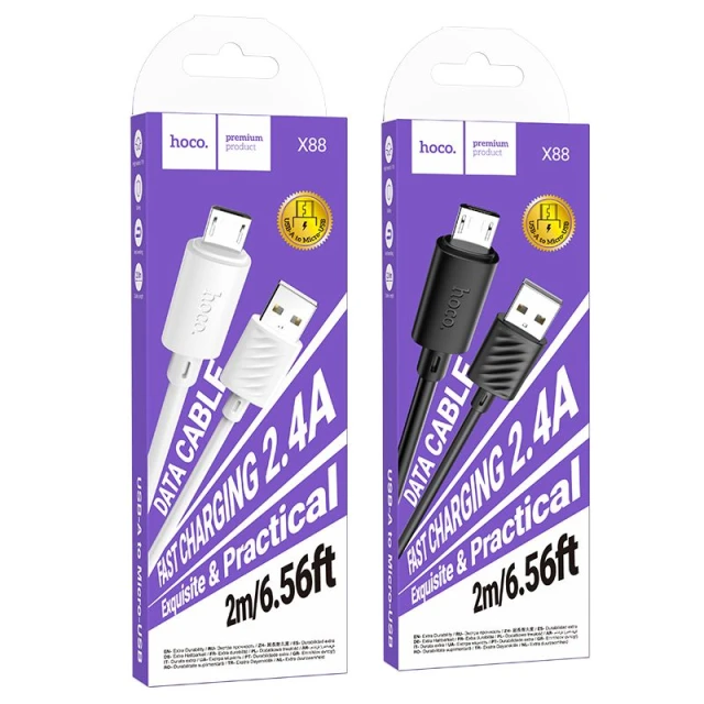 Кабель Hoco X88 USB-A to Micro USB 2.4A 2m White (6942007653619)