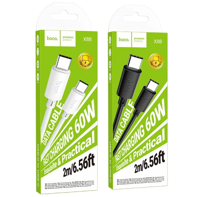 Кабель Hoco X88 USB C to USB C 3A 60W 2 m Black (6942007653640)