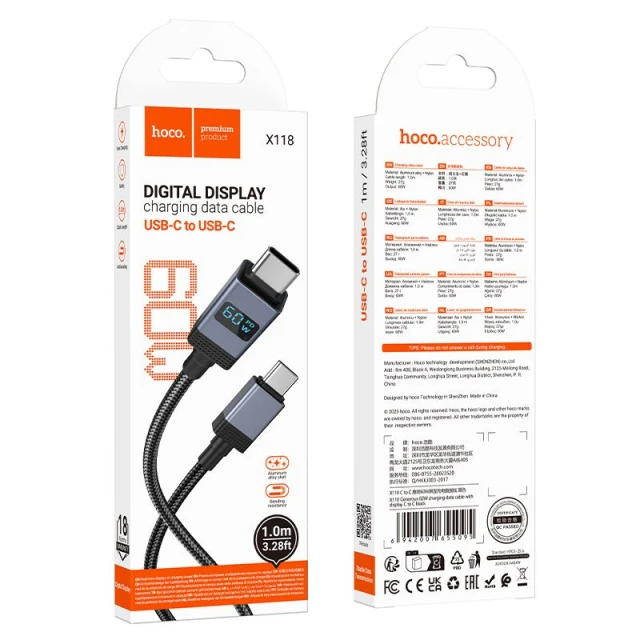 Кабель Hoco X118 USB C to USB C 60W 1m Black (6942007655095)