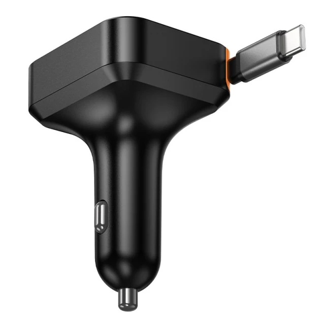 Автомобільний зарядний пристрій Hoco NZ18 зі згортаним кабелем 2x USB C + USB A QC PD 65W Black (6942007658546)