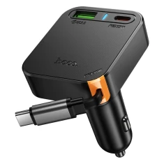 Автомобільний зарядний пристрій Hoco NZ18 зі згортаним кабелем 2x USB C + USB A QC PD 65W Black (6942007658546)