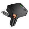 Автомобільний зарядний пристрій Hoco NZ18 зі згортаним кабелем 2x USB C + USB A QC PD 65W Black (6942007658546)
