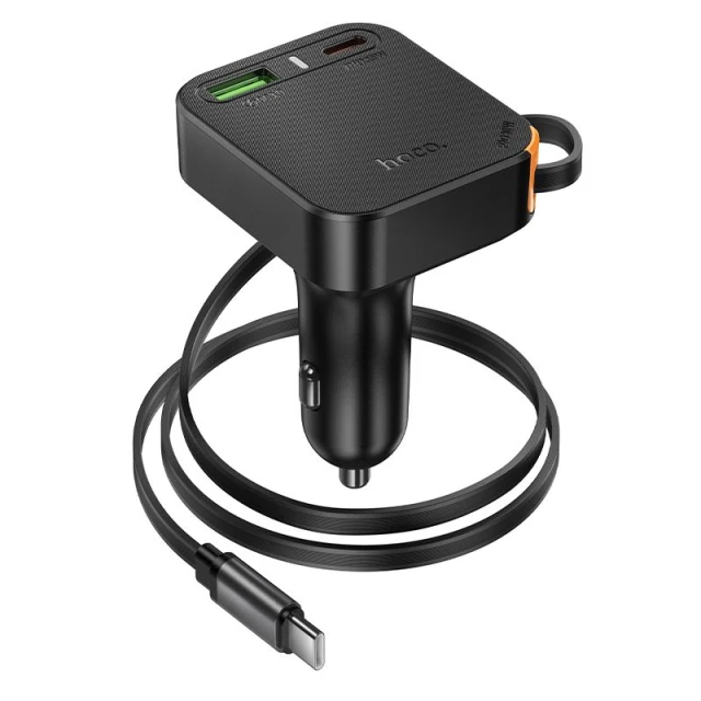 Автомобільний зарядний пристрій Hoco NZ18 зі згортаним кабелем 2x USB C + USB A QC PD 65W Black (6942007658546)