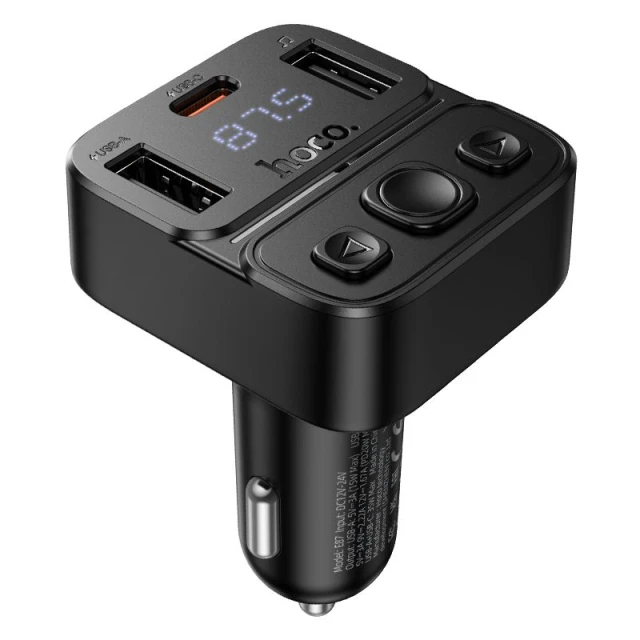 Автомобільний Bluetooth-трансмітер Hoco E87 USB-A + USB-C QC PD 35W Black (6942007658980)