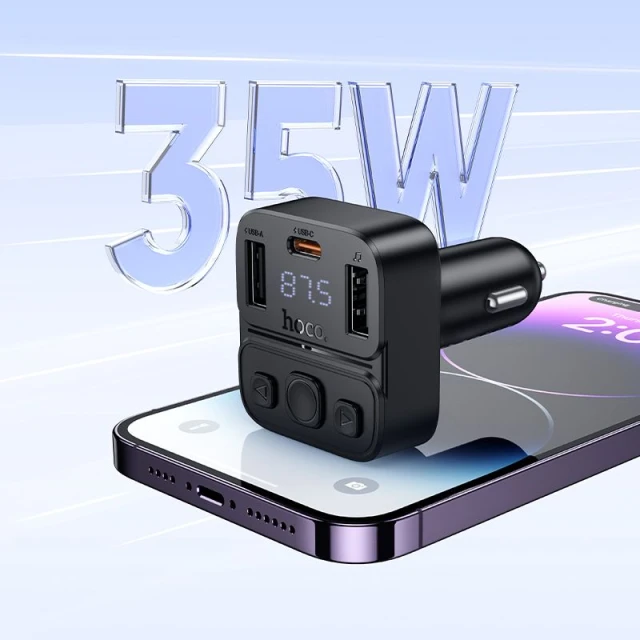 Автомобільний Bluetooth-трансмітер Hoco E87 USB-A + USB-C QC PD 35W Black (6942007658980)