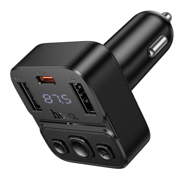 Автомобільний Bluetooth-трансмітер Hoco E87 USB-A + USB-C QC PD 35W Black (6942007658980)