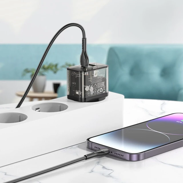 Мережевий зарядний пристрій Hoco N34 USB A + USB C QC3.0 PD 3A 20W Transparent (6942007659147)