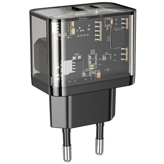 Мережевий зарядний пристрій Hoco N34 USB A + USB C QC3.0 PD 3A 20W Transparent (6942007659147)