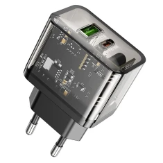 Мережевий зарядний пристрій Hoco N34 USB A + USB C QC3.0 PD 3A 20W Transparent (6942007659147)