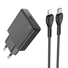 Мережевий зарядний пристрій Hoco N37 Slim USB C QC PD 20W + кабель USB C to Lightning Black (6942007659161)