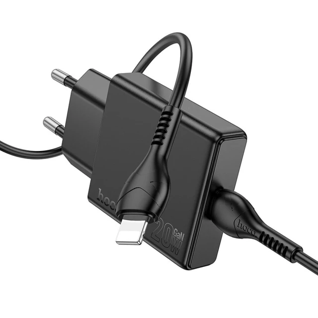 Мережевий зарядний пристрій Hoco N37 Slim USB C QC PD 20W + кабель USB C to Lightning Black (6942007659161)