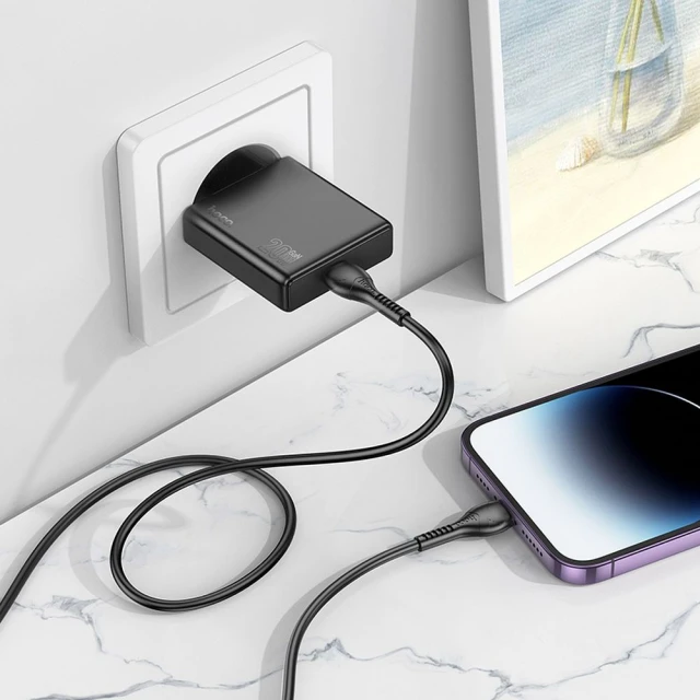 Мережевий зарядний пристрій Hoco N37 Slim USB C QC PD 20W + кабель USB C to Lightning Black (6942007659161)